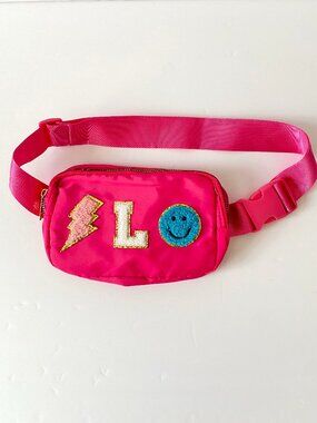 Girls Pink Belt Bag – "L" Initial Patch Design, New Without Tags